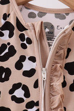 Load image into Gallery viewer, Brown leopard bamboo ruffle zipper romper
