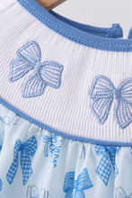 Load image into Gallery viewer, Blue bow smocked bloomer set
