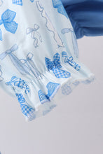 Load image into Gallery viewer, Blue bow smocked bloomer set
