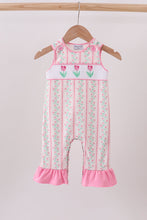 Load image into Gallery viewer, Floral tulip smocked ruffle romper
