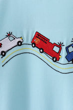 Load image into Gallery viewer, Blue vehicle emboridery romper
