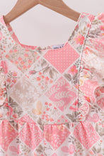 Load image into Gallery viewer, Pink floral checkered ruffle jumpsuit
