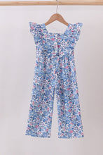 Load image into Gallery viewer, Blue floral ruffle jumpsuit
