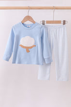 Load image into Gallery viewer, Blue cotton applique gingham pants set
