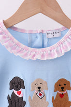 Load image into Gallery viewer, Blue puppy embroidery ruffle pants set
