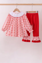 Load image into Gallery viewer, Red heart bow smocked ruffle pants set
