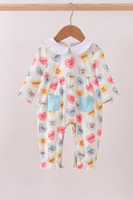 Load image into Gallery viewer, Blue heart print pocket romper
