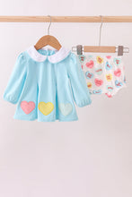 Load image into Gallery viewer, Blue heart applique bloomer set
