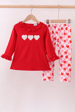 Load image into Gallery viewer, Red heart french knot ruffle pants set

