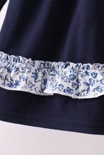 Load image into Gallery viewer, Navy heart floral applique ruffle pants set
