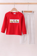 Load image into Gallery viewer, Red construction embroidery stripe pants set
