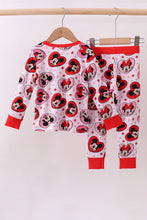 Load image into Gallery viewer, Red character heart print bamboo pajama pants set
