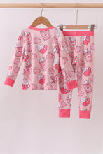 Load image into Gallery viewer, Pink heart print bamboo pajama pants set
