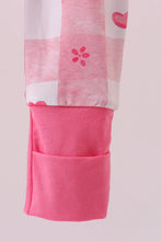 Load image into Gallery viewer, Pink heart checkered bamboo ruffle pajama zipper romper

