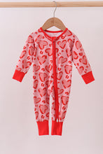 Load image into Gallery viewer, Red heart print bamboo zipper romper
