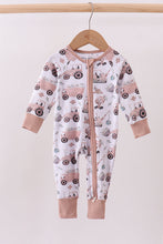 Load image into Gallery viewer, Khaki crane bamboo pajama zipper romper
