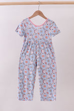 Load image into Gallery viewer, Blue chicken floral print pajama jumpsuit
