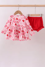 Load image into Gallery viewer, Red heart bow print bloomer set
