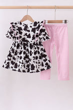 Load image into Gallery viewer, Black cow bow ruffle pants set
