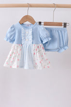 Load image into Gallery viewer, Blue floral ruffle bloomer set
