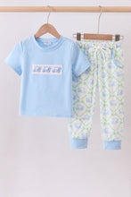 Load image into Gallery viewer, Blue golf cart embroidery pants set
