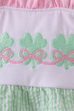 Load image into Gallery viewer, Green clover bow embroidery seersucker bubble

