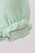 Load image into Gallery viewer, Green clover bow embroidery seersucker bubble
