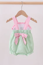 Load image into Gallery viewer, Green clover bow embroidery seersucker bubble
