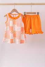Load image into Gallery viewer, Orange Tennessee patchwork ruffle shorts set
