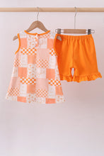 Load image into Gallery viewer, Orange Tennessee patchwork ruffle shorts set
