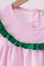 Load image into Gallery viewer, Pink clover applique seersucker dress
