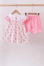 Load image into Gallery viewer, Pink bow hydrangea smocked shorts set
