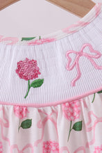 Load image into Gallery viewer, Pink bow hydrangea smocked dress
