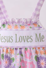 Load image into Gallery viewer, Purple floral Jesus loves me embroidery bubble
