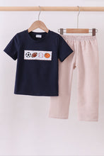 Load image into Gallery viewer, Navy seersucker Game Day Sports embroidery stripe pants set
