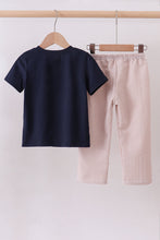 Load image into Gallery viewer, Navy seersucker Game Day Sports embroidery stripe pants set
