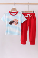 Load image into Gallery viewer, Blue stripe sports Trio applique pants set
