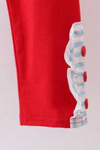 Load image into Gallery viewer, Blue stripe sports Trio applique ruffle pants set
