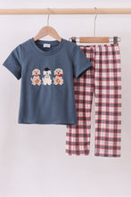 Load image into Gallery viewer, Navy puppy football applique pants set
