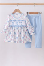 Load image into Gallery viewer, Blue bow floral smocked pants set
