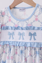 Load image into Gallery viewer, Blue bow floral smocked pants set

