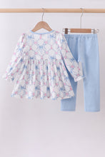 Load image into Gallery viewer, Blue bow floral smocked pants set
