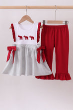 Load image into Gallery viewer, Maroon Alabama embroidery stripe ruffle pants set
