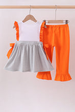 Load image into Gallery viewer, Orange Tennessee embroidery stripe ruffle pants set
