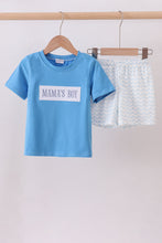 Load image into Gallery viewer, Blue mama's boy embroidery shorts set
