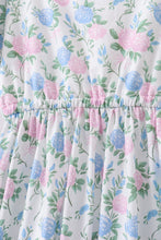 Load image into Gallery viewer, Blue floral print ruffle mom&amp;me dress
