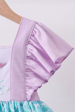 Load image into Gallery viewer, Purple mermaid embroidery ruffle dress
