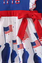 Load image into Gallery viewer, Blue 1776 flag embroidery ruffle shorts set
