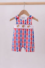 Load image into Gallery viewer, Red puppy embroidery ruffle plaid jonjon
