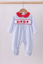 Load image into Gallery viewer, Blue valentine's day heart embroidery romper
